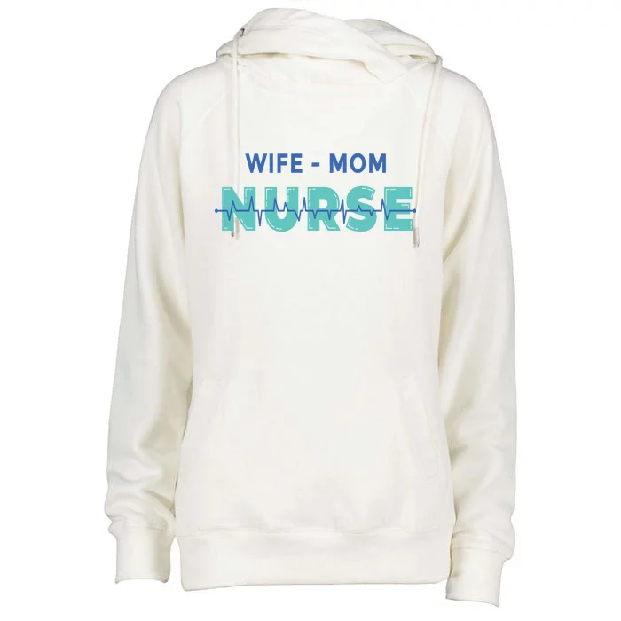 Wife Mom Nurse Pulse Womens Funnel Neck Pullover Hood