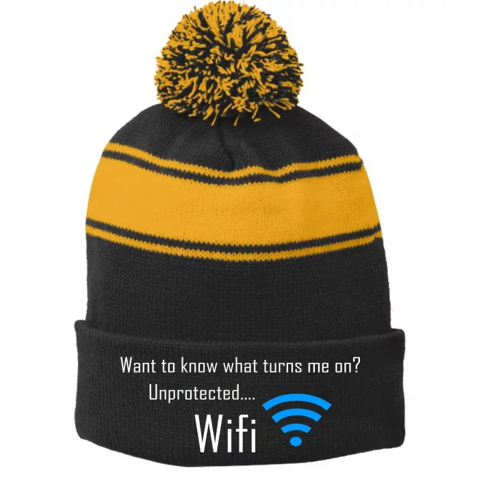 Wifi - Turns Me On Funny Stripe Pom Pom Beanie