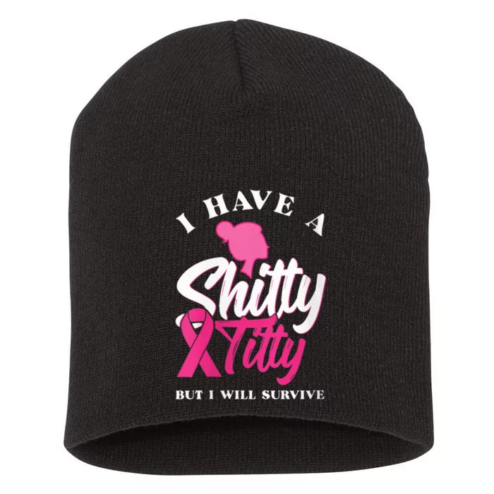 Wo I Have A Shitty Titty But I Will Survive Breast Cancer Short Acrylic Beanie