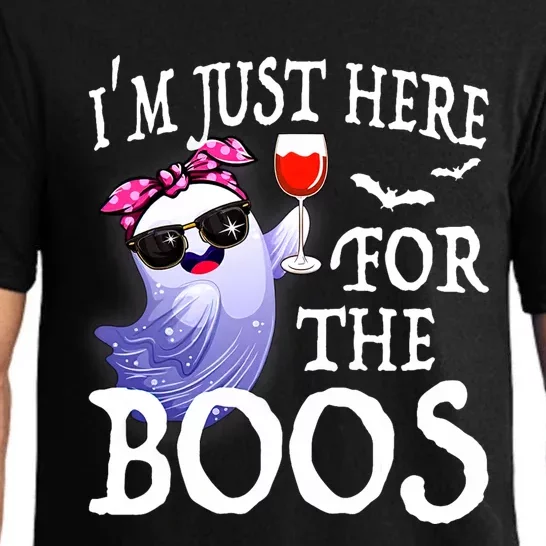 Women Im Just Here For The Boos Cute Halloween Ghost Wine Pajama Set