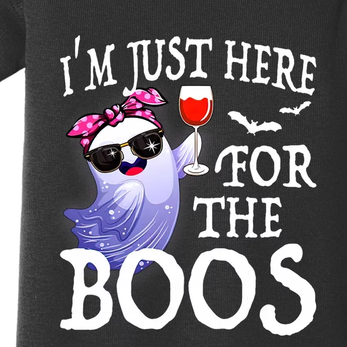 Women Im Just Here For The Boos Cute Halloween Ghost Wine Baby Bodysuit