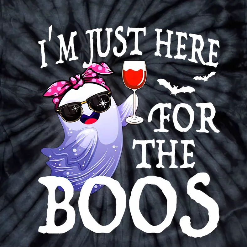 Women Im Just Here For The Boos Cute Halloween Ghost Wine Tie-Dye T-Shirt