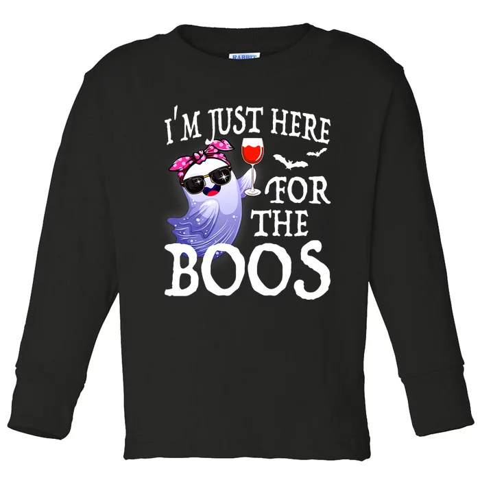 Women Im Just Here For The Boos Cute Halloween Ghost Wine Toddler Long Sleeve Shirt