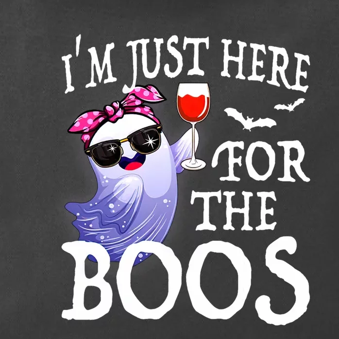 Women Im Just Here For The Boos Cute Halloween Ghost Wine Zip Tote Bag