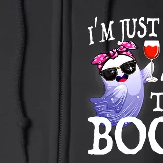 Women Im Just Here For The Boos Cute Halloween Ghost Wine Full Zip Hoodie