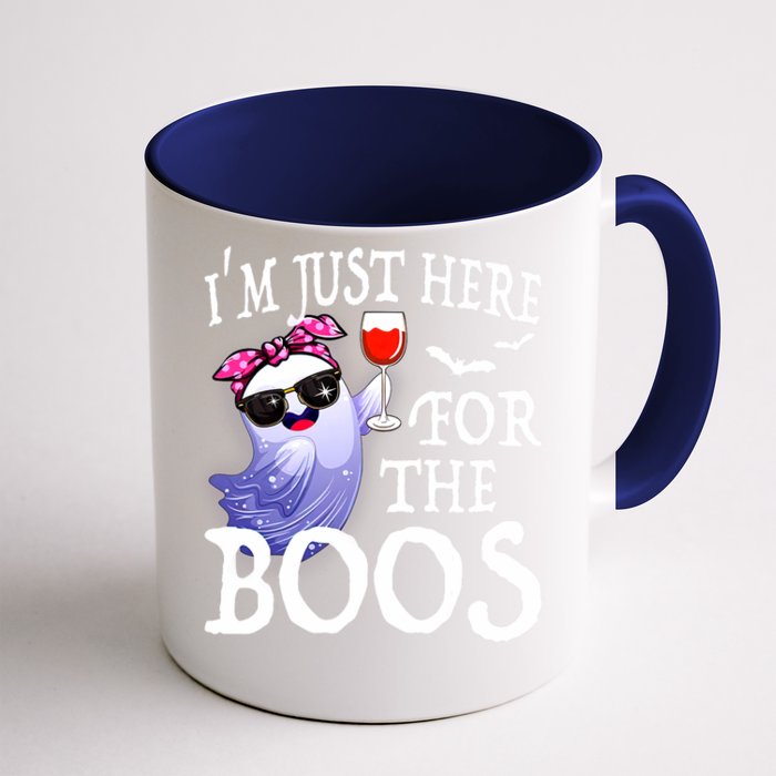 Women Im Just Here For The Boos Cute Halloween Ghost Wine Front & Back Coffee Mug