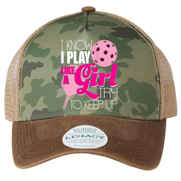 Womens I Know I Play Like A Try To Keep Up Paddleball Player Legacy Tie Dye Trucker Hat