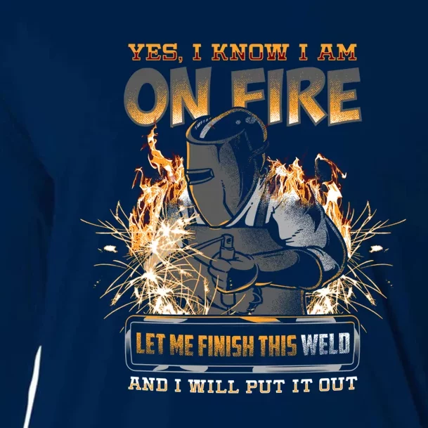 Welder I Know I'm on Fire Funny Cooling Performance Long Sleeve Crew