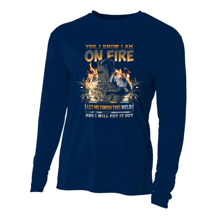 Welder I Know I'm on Fire Funny Cooling Performance Long Sleeve Crew