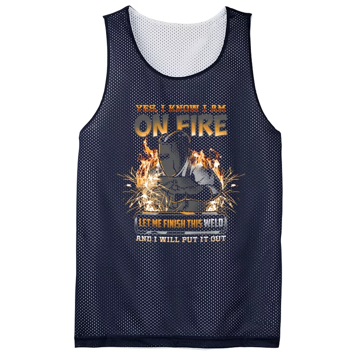 Welder I Know I'm on Fire Funny Mesh Reversible Basketball Jersey Tank