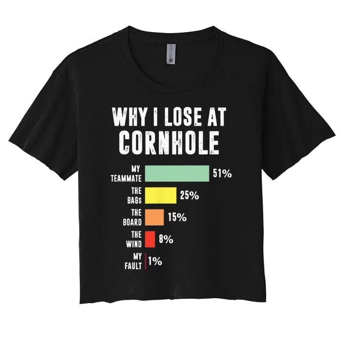 Why I Lose At Cornhole Funny Cornhole Player Women's Crop Top Tee