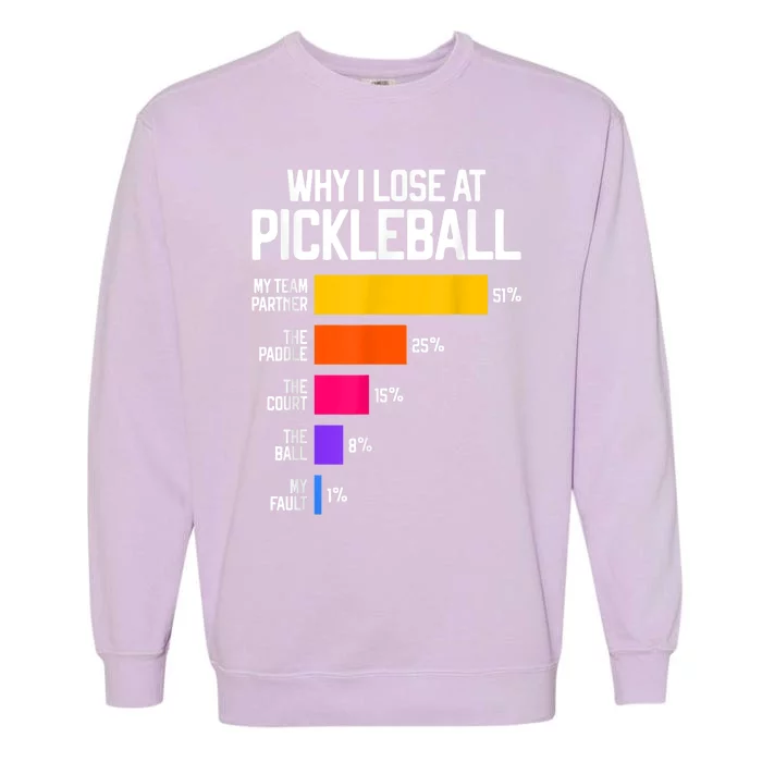 Why I Lose At Pickleball Humor Funny Pickleballers Garment-Dyed Sweatshirt