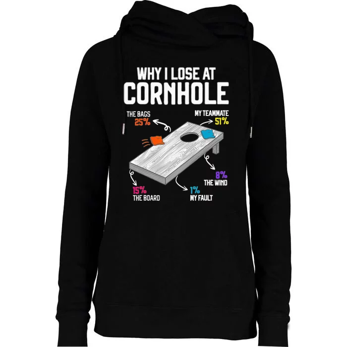 Why I Lose At Cornhole Humor Toss Like A Boss Womens Funnel Neck Pullover Hood