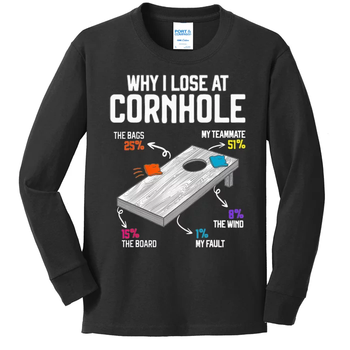 Why I Lose At Cornhole Humor Toss Like A Boss Kids Long Sleeve Shirt