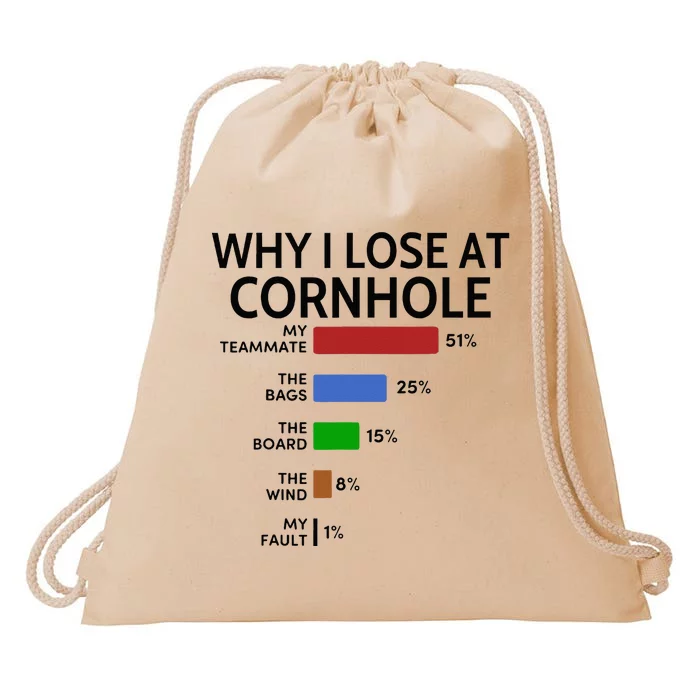 Why I Lose At Cornhole My Teammate 51 The Bags 25 Drawstring Bag