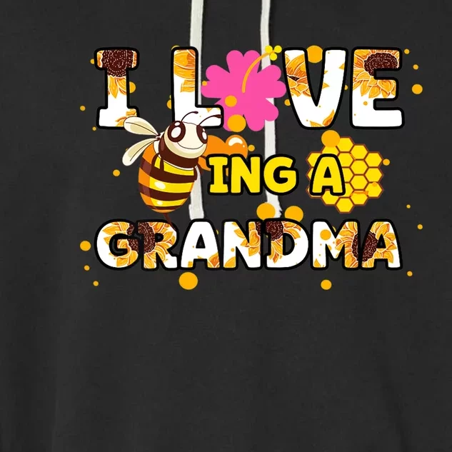 Womens I Love Being A Grandma Sunflower Bee Mother's Day Cute Cool Garment-Dyed Fleece Hoodie