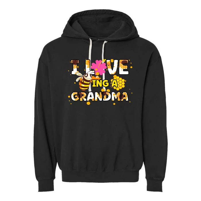 Womens I Love Being A Grandma Sunflower Bee Mother's Day Cute Cool Garment-Dyed Fleece Hoodie