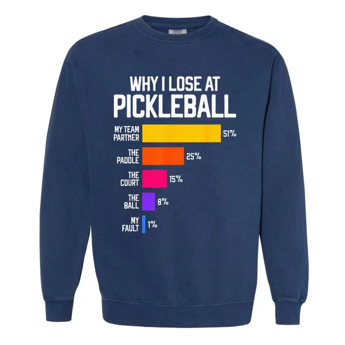 Why I Lose At Pickleball Humor Funny Pickleballers Garment-Dyed Sweatshirt