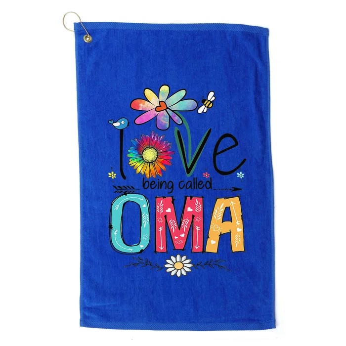 Womens I Love Being Called Oma Daisy Flower Cute Mother's Day Platinum Collection Golf Towel