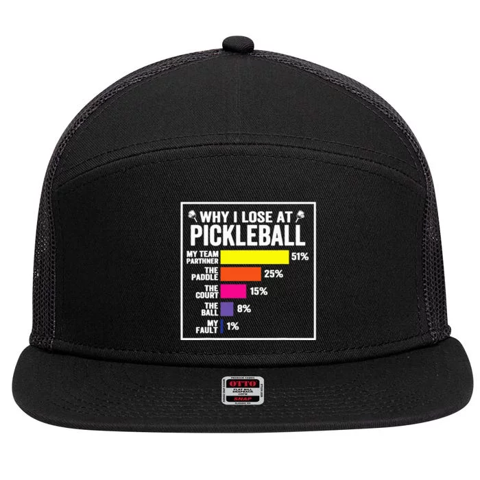 Why I Lose at Pickleball Humor Funny Pickleballers 7 Panel Mesh Trucker Snapback Hat