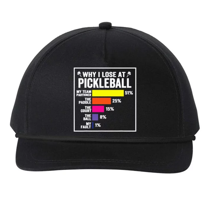 Why I Lose at Pickleball Humor Funny Pickleballers Snapback Five-Panel Rope Hat