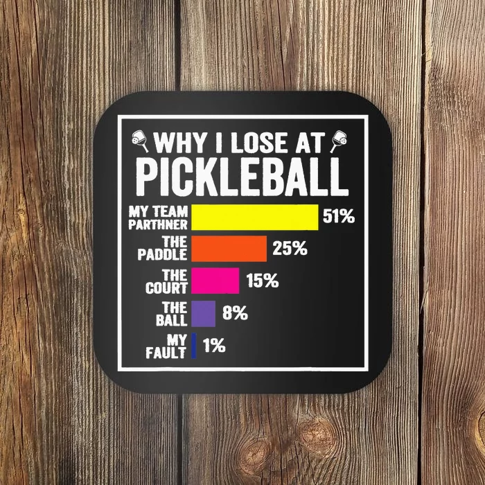 Why I Lose at Pickleball Humor Funny Pickleballers Coaster