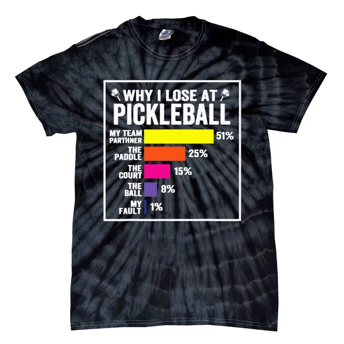 Why I Lose at Pickleball Humor Pickleballers Tie-Dye T-Shirt