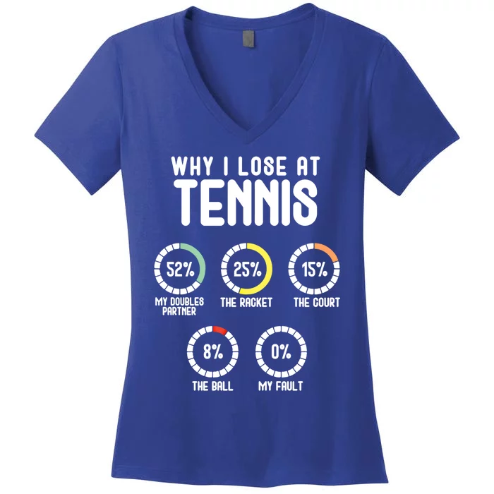 Why I Lose At Tennis Cute Percentage Tennis Player Funny Gift Women's V-Neck T-Shirt