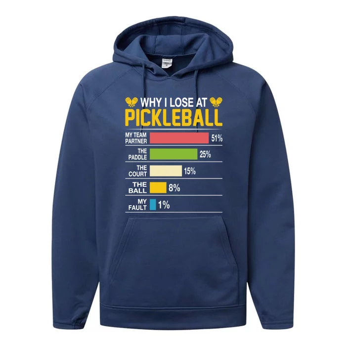 Why I Lose At Pickleball Funny Losing Game Sports Graphic Gift Performance Fleece Hoodie