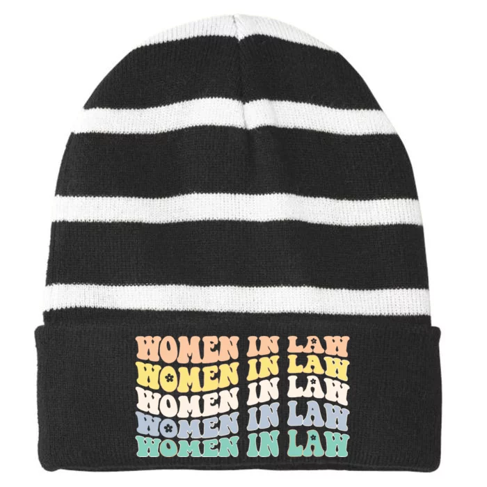 Women In Law Retro Lawyer School Student Striped Beanie with Solid Band