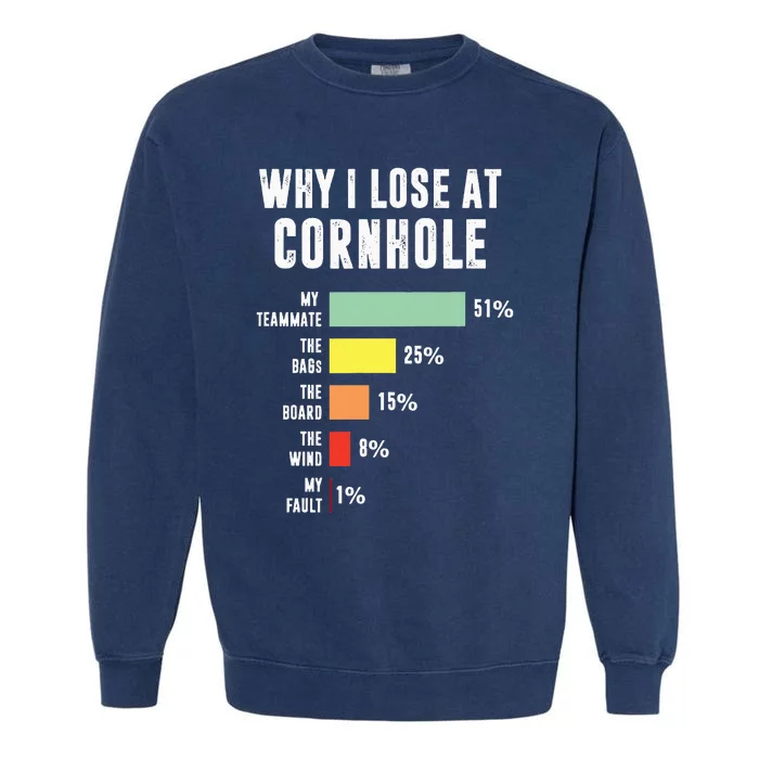 Why I Lose At Cornhole Funny Cornhole Player Garment-Dyed Sweatshirt