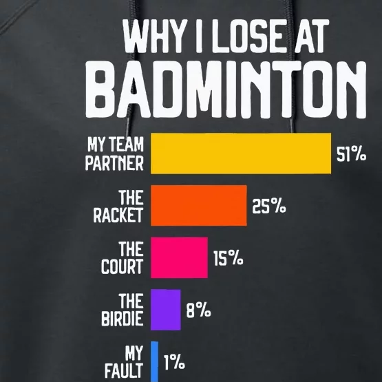 Why I Lose At Badminton Funny Excuses Shuttlecock Birdie Performance Fleece Hoodie