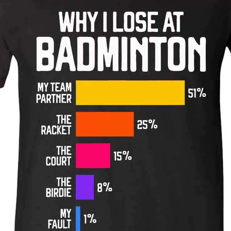 Why I Lose At Badminton Funny Excuses Shuttlecock Birdie V-Neck T-Shirt