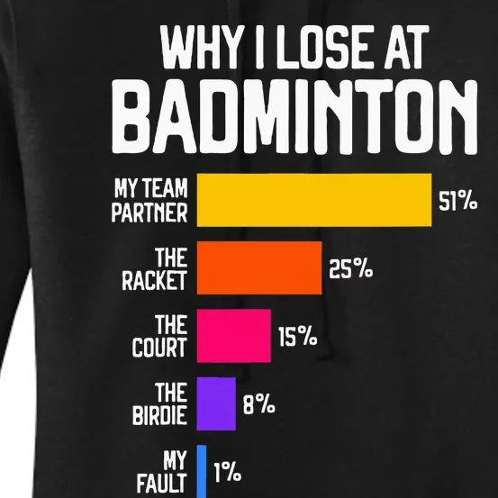 Why I Lose At Badminton Funny Excuses Shuttlecock Birdie Women's Pullover Hoodie