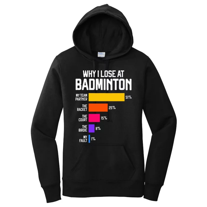 Why I Lose At Badminton Funny Excuses Shuttlecock Birdie Women's Pullover Hoodie