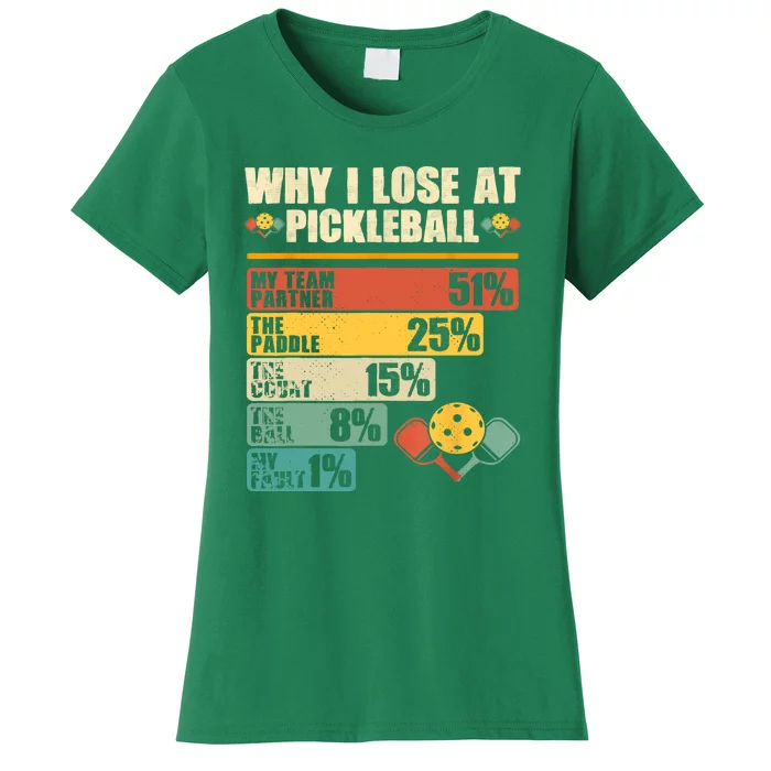 Why I Lose At Pickleball Vintage Pickleball Player Gift Ideas Women's T-Shirt