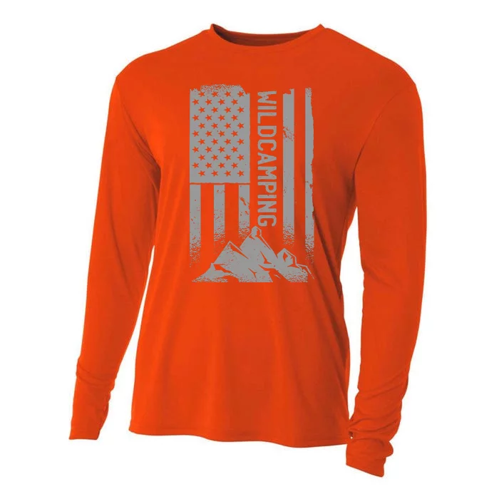 Wild Camping American Flag Mountain Cooling Performance Long Sleeve Crew