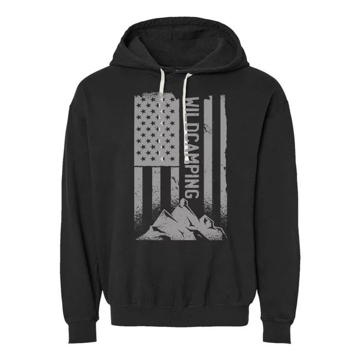 Wild Camping American Flag Mountain Garment-Dyed Fleece Hoodie