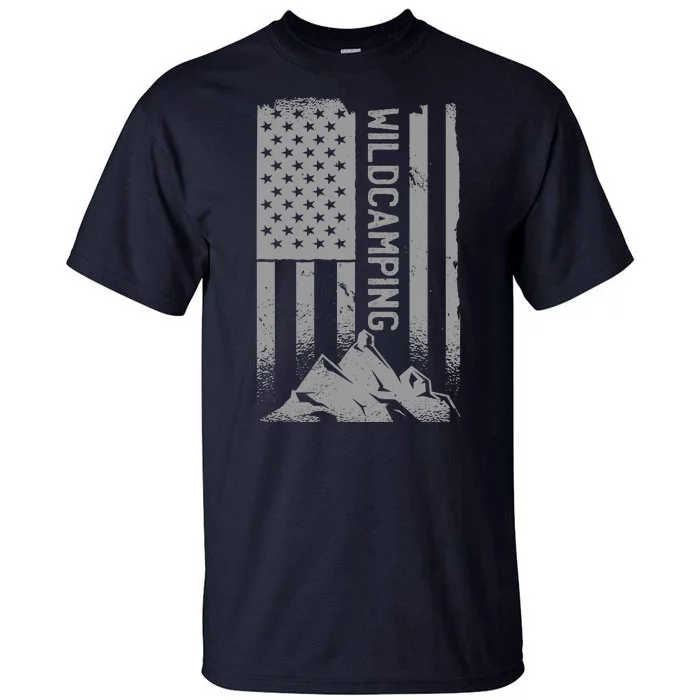 Wild Camping American Flag Mountain Tall T-Shirt