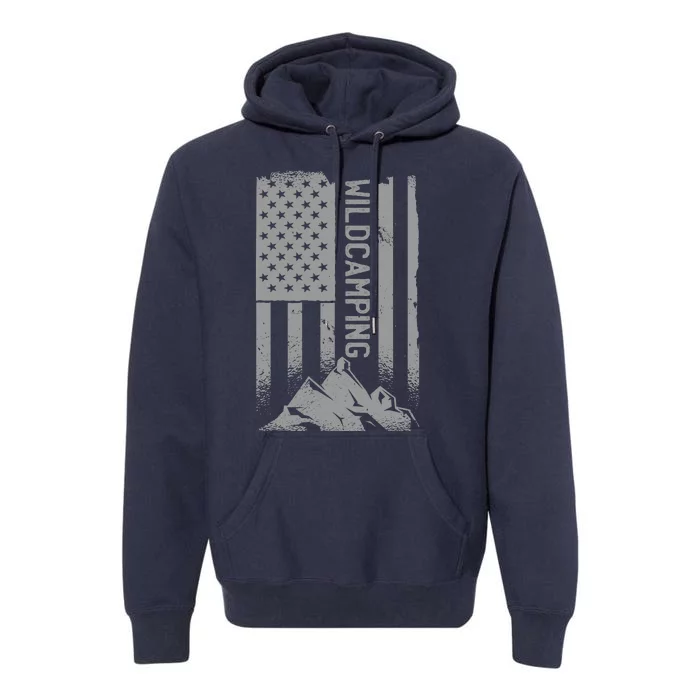 Wild Camping American Flag Mountain Premium Hoodie