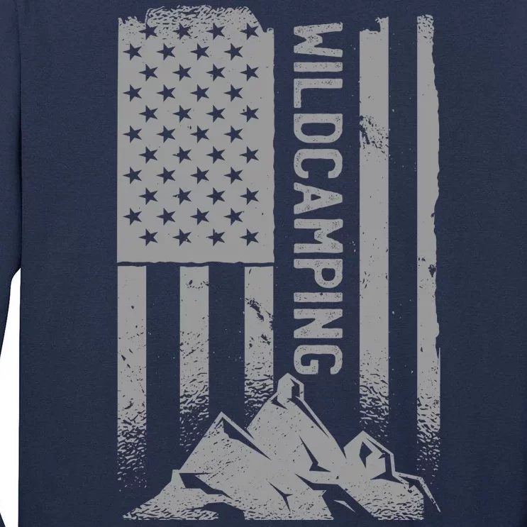 Wild Camping American Flag Mountain Tall Long Sleeve T-Shirt