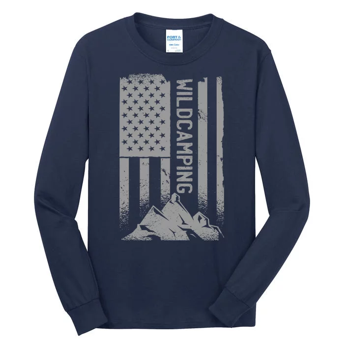 Wild Camping American Flag Mountain Tall Long Sleeve T-Shirt