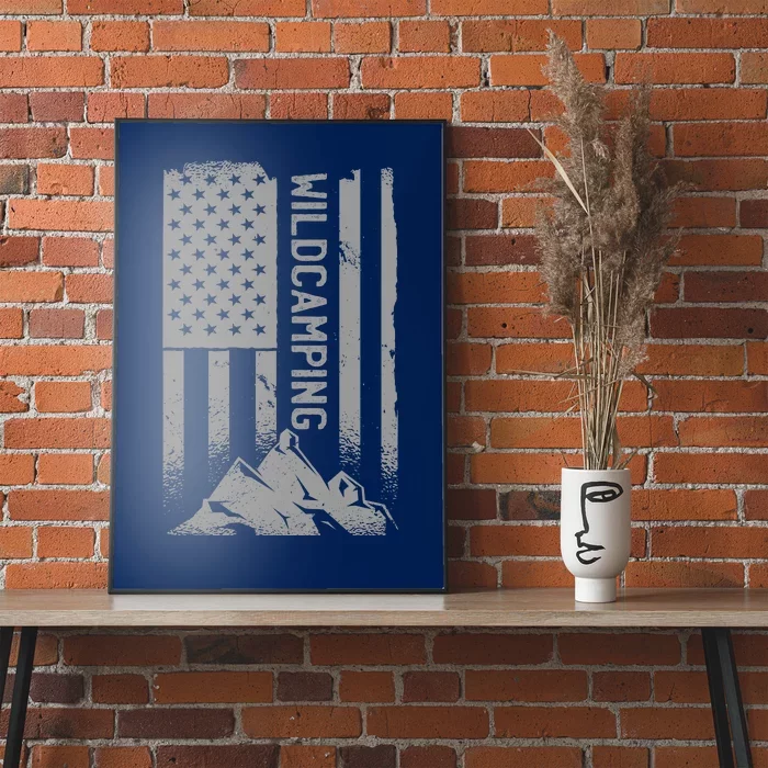 Wild Camping American Flag Mountain Poster