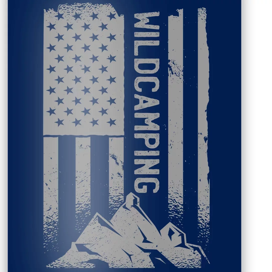 Wild Camping American Flag Mountain Poster