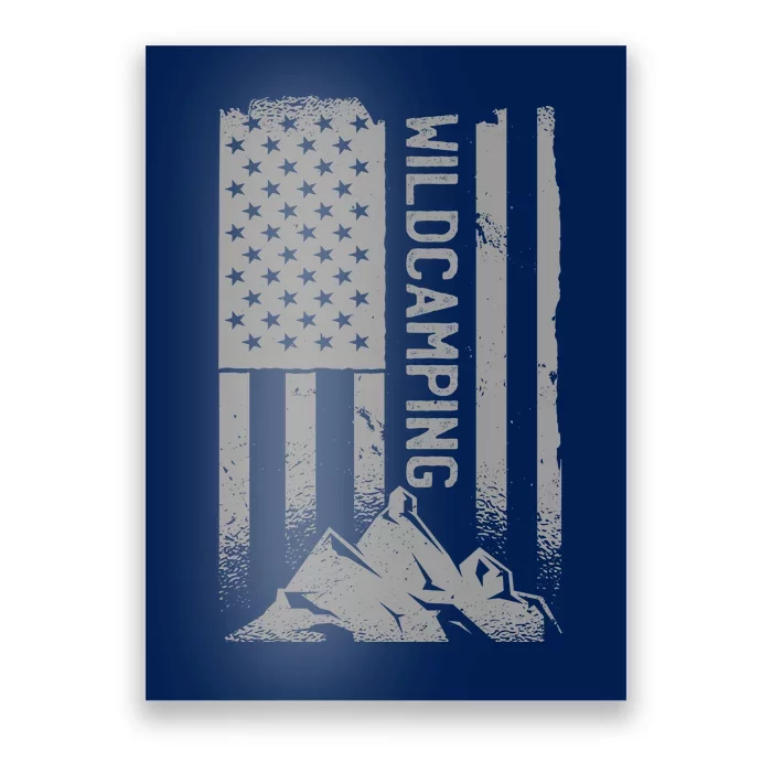 Wild Camping American Flag Mountain Poster