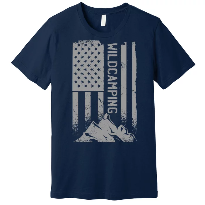 Wild Camping American Flag Mountain Premium T-Shirt