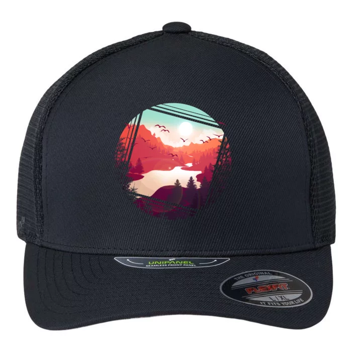 Wilderness Nature Scenery Flexfit Unipanel Trucker Cap