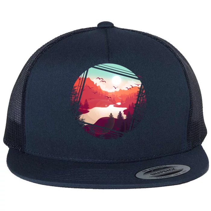 Wilderness Nature Scenery Flat Bill Trucker Hat