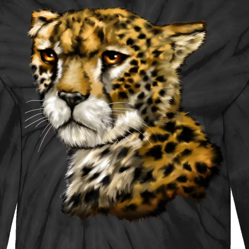 Wildlife - Big Face Cheetah Portrait Tie-Dye Long Sleeve Shirt