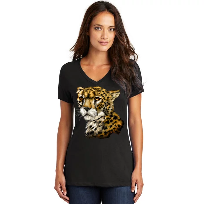 Wildlife - Big Face Cheetah Portrait Women's V-Neck T-Shirt